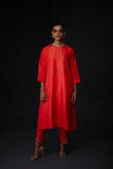 EMBROIDERED TUNIC TROUSER SET- SCARLET RED