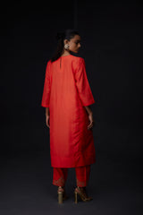 EMBROIDERED TUNIC TROUSER SET- SCARLET RED
