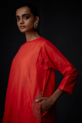 EMBROIDERED TUNIC TROUSER SET- SCARLET RED