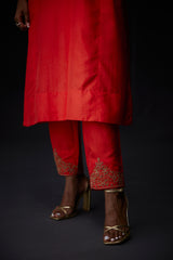 EMBROIDERED TUNIC TROUSER SET- SCARLET RED