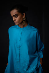 EMBROIDERED TUNIC TROUSER SET- TURQUOISE BLUE