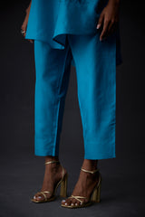 EMBROIDERED TUNIC TROUSER SET- TURQUOISE BLUE