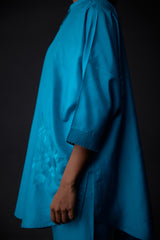 EMBROIDERED TUNIC TROUSER SET- TURQUOISE BLUE