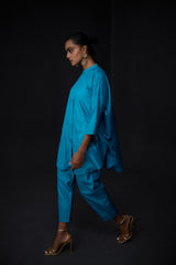 EMBROIDERED TUNIC TROUSER SET- TURQUOISE BLUE