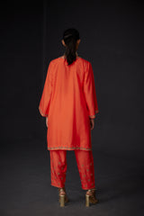 EMBROIDERED TUNIC TROUSER SET- SCARLET RED