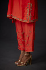 EMBROIDERED TUNIC TROUSER SET- SCARLET RED
