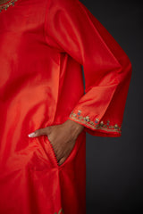 EMBROIDERED TUNIC TROUSER SET- SCARLET RED