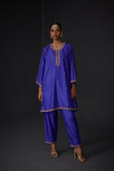 EMBROIDERED TUNIC TROUSER SET- PERSIAN BLUE