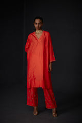 EMBROIDERED TUNIC TROUSER SET- SCARLET RED