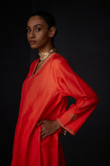 EMBROIDERED TUNIC TROUSER SET- SCARLET RED