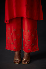 EMBROIDERED TUNIC TROUSER SET- SCARLET RED