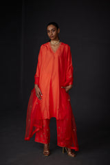 EMBROIDERED TUNIC TROUSER SET- SCARLET RED