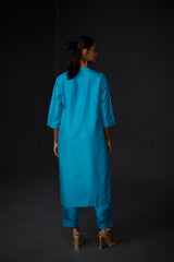 EMBROIDERED TUNIC TROUSER SET- TURQUOISE BLUE