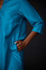 EMBROIDERED TUNIC TROUSER SET- TURQUOISE BLUE