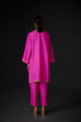 EMBROIDERED TUNIC TROUSER SET- HOT PINK