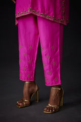 EMBROIDERED TUNIC TROUSER SET- HOT PINK
