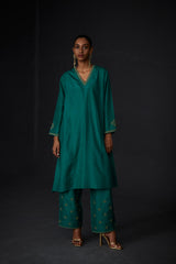 EMBROIDERED TUNIC TROUSER SET- EVER GREEEN