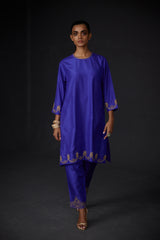 EMBROIDERED TUNIC TROUSER SET- PERSIAN BLUE