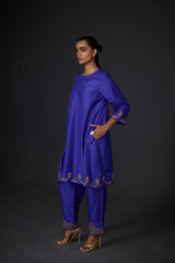 EMBROIDERED TUNIC TROUSER SET- PERSIAN BLUE