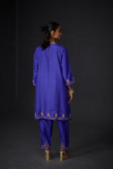 EMBROIDERED TUNIC TROUSER SET- PERSIAN BLUE