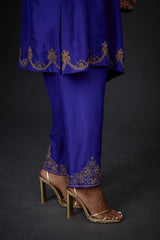 EMBROIDERED TUNIC TROUSER SET- PERSIAN BLUE