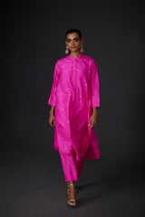 EMBROIDERED TUNIC TROUSER SET- HOT PINK