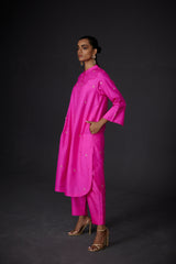 EMBROIDERED TUNIC TROUSER SET- HOT PINK