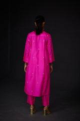 EMBROIDERED TUNIC TROUSER SET- HOT PINK