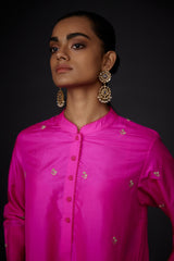 EMBROIDERED TUNIC TROUSER SET- HOT PINK