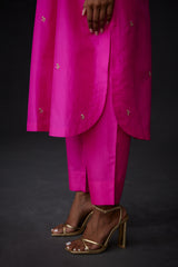 EMBROIDERED TUNIC TROUSER SET- HOT PINK