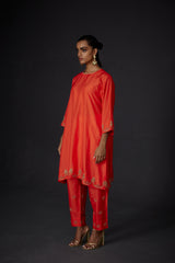 EMBROIDERED TUNIC TROUSER SET- SCARLET RED