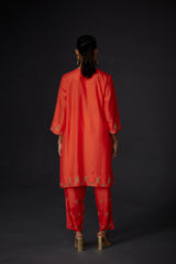 EMBROIDERED TUNIC TROUSER SET- SCARLET RED