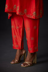 EMBROIDERED TUNIC TROUSER SET- SCARLET RED