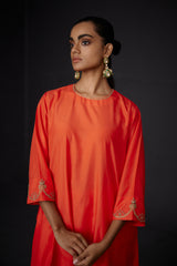 EMBROIDERED TUNIC TROUSER SET- SCARLET RED