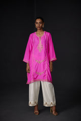 EMBROIDERED TUNIC TROUSER SET- HOT PINK
