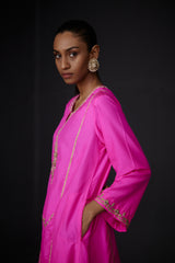 EMBROIDERED TUNIC TROUSER SET- HOT PINK