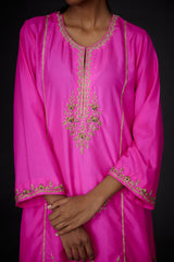 EMBROIDERED TUNIC TROUSER SET- HOT PINK