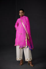 EMBROIDERED TUNIC TROUSER SET- HOT PINK