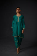 EMBROIDERED TUNIC TROUSER SET- EVER GREEEN