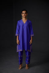 EMBROIDERED TUNIC TROUSER SET- PERSIAN BLUE