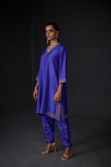 EMBROIDERED TUNIC TROUSER SET- PERSIAN BLUE