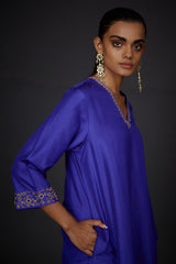EMBROIDERED TUNIC TROUSER SET- PERSIAN BLUE