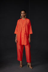 EMBROIDERED TUNIC TROUSER SET- SCARLET RED