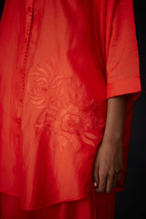 EMBROIDERED TUNIC TROUSER SET- SCARLET RED