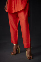 EMBROIDERED TUNIC TROUSER SET- SCARLET RED