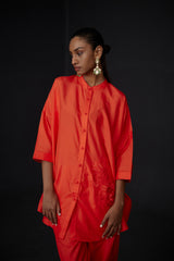 EMBROIDERED TUNIC TROUSER SET- SCARLET RED