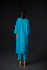 EMBROIDERED TUNIC TROUSER SET- TURQUOISE BLUE