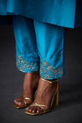 EMBROIDERED TUNIC TROUSER SET- TURQUOISE BLUE