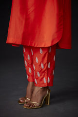 EMBROIDERED TUNIC TROUSER SET- SCARLET RED