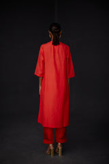 EMBROIDERED TUNIC TROUSER SET- SCARLET RED